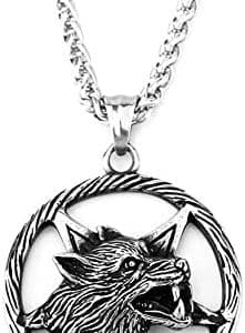 pentacle de protection nordique collier tête de loup viking en acier inoxydable bijou unique pour hommes