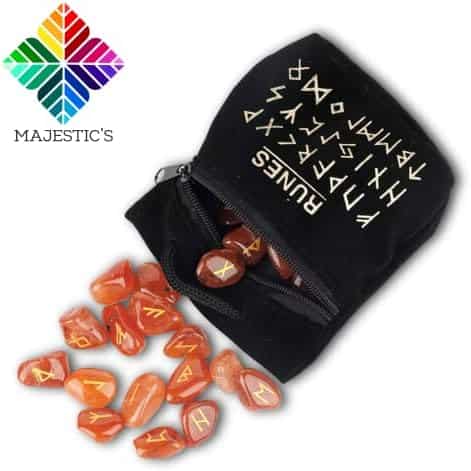 pack rune viking divinatoire en cornaline💎: 25 pierres gravées + sac noir + ebook (pdf) pour divination/voyance