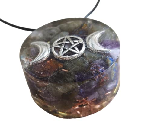 pentacle de protection wicca en labradorite, améthyste & lapis lazuli pendentif triple déesse lune pour hommes et femmes