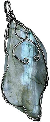 collier pendentif labradorite : bijou semi précieux en cuivre, pierre de protection naturelle lithothérapie