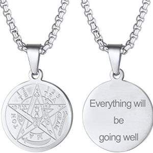 collier homme personnalisé supcare: pentacle de protection saint michel/saint christophe gravure prénom & chaîne en acier inoxydable