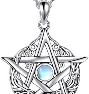 pentacle protecteur en argent sterling et pierre de lune, collier wicca unique pour femmes urone