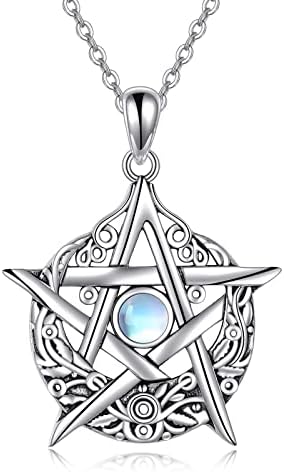 pentacle protecteur en argent sterling et pierre de lune, collier wicca unique pour femmes urone
