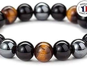 bracelet triple protection Énergétique avec oeil de tigre, obsidienne noire et hématite bijou zen en pierres naturelles