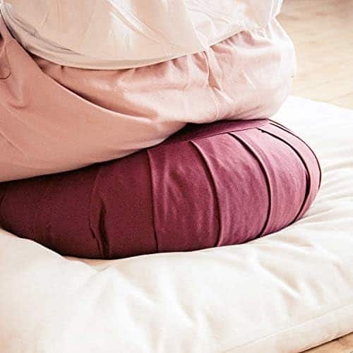zafu lotuscrafts : coussin de méditation zen certifié gots, coton & Épeautre, 15cm bleuet