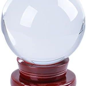 boule de divination en cristal k9 longwin avec socle rotatif en bois rouge 120mm