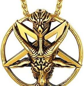 pentacle de protection doré u7 collier baphomet homme, pentagramme inversé satanique