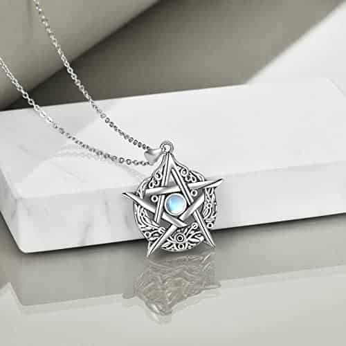 pentacle protecteur en argent sterling et pierre de lune, collier wicca unique pour femmes urone