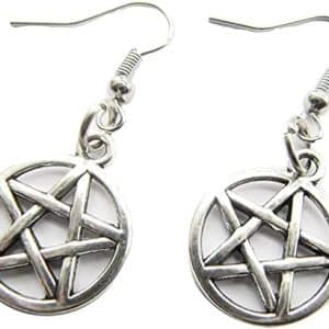 pentacle de protection : boucles d'oreilles boho en argent avec symboles des 5 Éléments