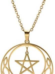 pentacle protecteur style 2 en or : pendentif celtique en acier inoxydable avec charme Étoile et croissant