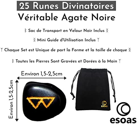 set viking de 25 runes divinatoires en agate noire : pour une voyance mythologique à la portée de tous