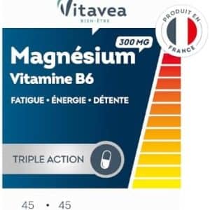 vitavea magnésium b6 300mg booster d'energie, relaxation et Équilibre nerveux 45 gélules, cure 45 jours fabriqué en france