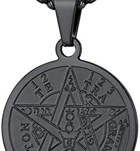 pentacle de protection: collier personnalisable en acier inoxydable/noir/plaqué or pour homme, femme, garçon bijou médaille religieux avec boîte cadeau