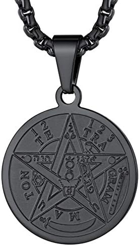 pentacle de protection: collier personnalisable en acier inoxydable/noir/plaqué or pour homme, femme, garçon bijou médaille religieux avec boîte cadeau