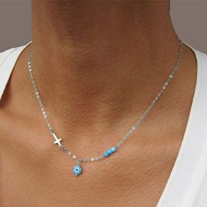 collier ras du cou tseenyi argenté : croix protectrice, mauvais Œil turquoise bijou réglable pour femmes et filles
