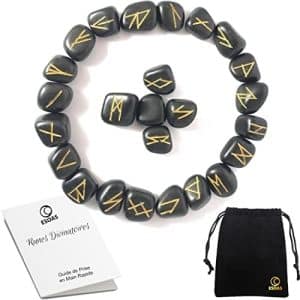 set viking de 25 runes divinatoires en agate noire : pour une voyance mythologique à la portée de tous