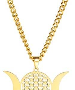 triple collier fleur de vie en acier pentacle de protection wicca pour femmes et filles