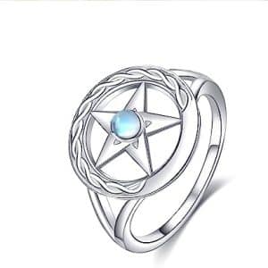 bague pentagramme protection en argent, nœud celtique et pierre de lune bijoux wicca, amulette pour femme