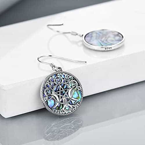 pentacle de protection en argent sterling : boucles d'oreilles déesse triple lune, talisman magique wiccan, bijoux arbre de vie pour femmes et hommes