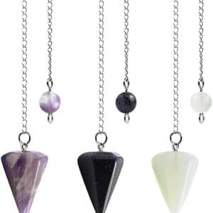 kit de 3 pendules divinatoires en cristal multicolore pour guérison reiki bracelet d'Équilibre inclus bijoux de guérison sunerlory