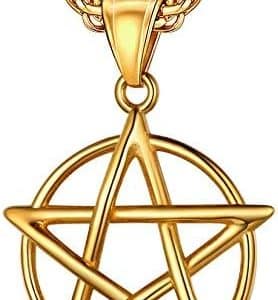pentacle de protection u7 : collier homme, pendentif pentagramme, arbre de vie celtique, médaillon sorcière bijou talisman en acier/plaqué or