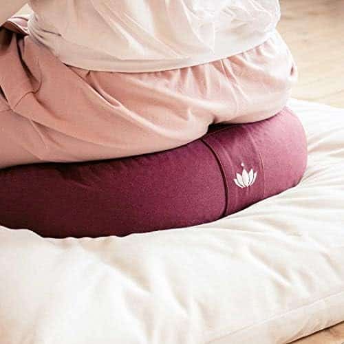 zafu lotuscrafts: coussin de méditation demi lune certifié gots rembourrage d'épeautre et housse en coton lavable