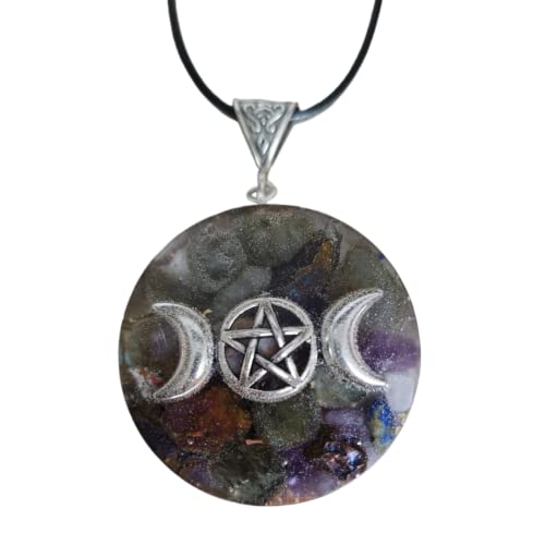 pentacle de protection wicca en labradorite, améthyste & lapis lazuli pendentif triple déesse lune pour hommes et femmes