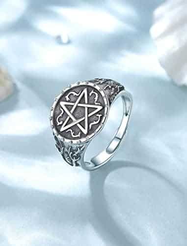 superbe bague ajustable argent 925 avec pentagramme de protection, modèle serpent à deux têtes