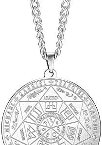 pentacle de protection acier inoxydable collier talisman homme, sceau de salomon, amulette de richesse et honneur