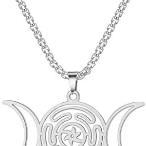 pentagramme wicca en acier inoxydable: collier amulette fleur de vie, roue de hécate bijou unisexe de protection païen