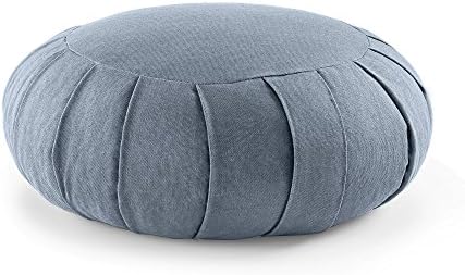 zafu lotuscrafts : coussin de méditation zen certifié gots, coton & Épeautre, 15cm bleuet