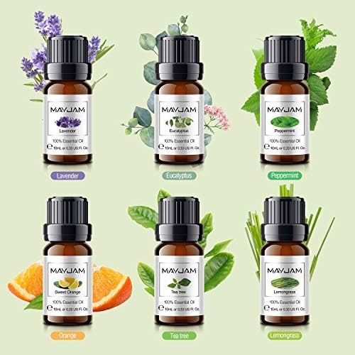 coffret luxueux de 6 huiles essentielles 100% pures : citronnelle, eucalyptus, lavande, menthe poivrée, orange, tee tree pour aromathérapie et diffuseur