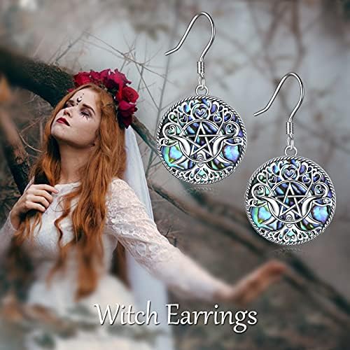 pentacle de protection en argent sterling : boucles d'oreilles déesse triple lune, talisman magique wiccan, bijoux arbre de vie pour femmes et hommes