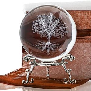 boule de cristal professionnelle 60mm h&d arbre de vie 3d laser gravé, avec support, décoratif presse papier maison