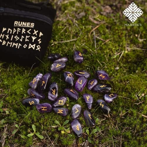 runes divinatoires améthyste naturelle pack viking avec ebook et sac noir parfait pour voyance et divination
