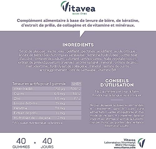 gummies fruits rouges vitavea: vitalité et croissance capillaire biotine, levure de bière, kératine