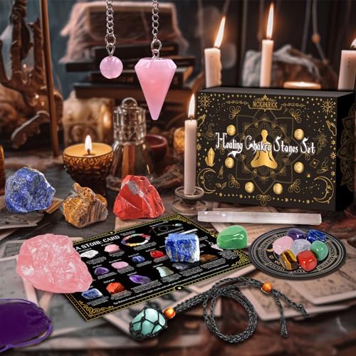 cristaux de guérison naturelle nckihrkk avec collier kit idéal pour méditation, yoga et sommeil cadeau parfait