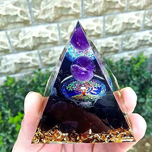 orgonite pyramide 7 chakras elément de décoration spirituelle pour méditation, yoga et divination avec cristal d'améthyste