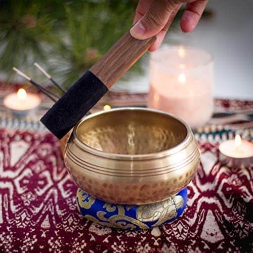 Bol Chantant Tibétain En Métal - Fabriqué Main Au Népal - Pour Méditation, Yoga Et Relaxation - Inclut Maillet, Coussin Et Sac