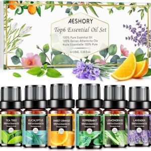 kit premium d'huiles essentielles pures & naturelles aeshory idéal yoga, massage, diffuseurs lavande, menthe, eucalyptus & plus
