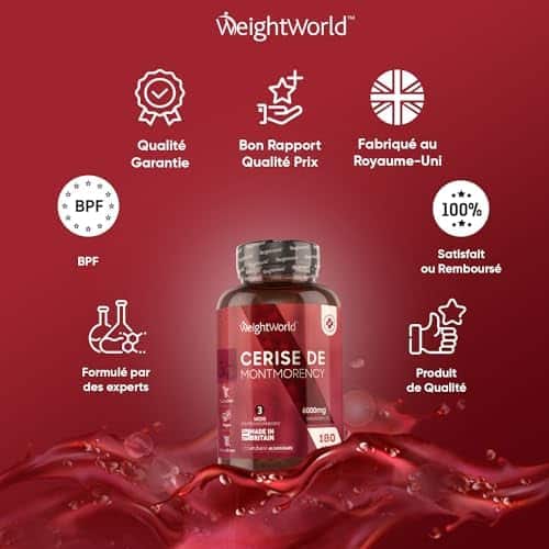 suppléments naturels : extrait puissant de cerise de montmorency 6000mg 180 gélules vegan, vitamines et minéraux essentiels, absorption rapide, testé en laboratoire