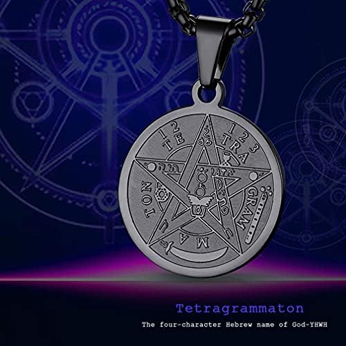 pentacle de protection: collier personnalisable en acier inoxydable/noir/plaqué or pour homme, femme, garçon bijou médaille religieux avec boîte cadeau