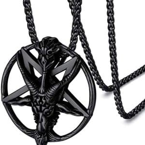 pentacle protecteur baphomet : collier gothique en acier, or ou noir