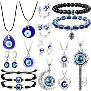 ensemble de bijoux pentacle de protection adramata collier, bracelets evil eye et hamsa turc 17 pièces pour hommes et femmes