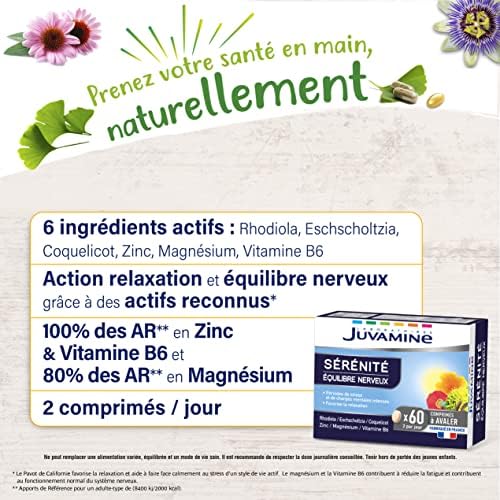 juvamine relaxation optimale : 60 comprimés détente et Équilibre nerveux à base de plantes et minéraux