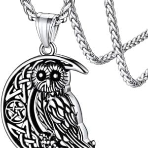 collier hibou celtique en acier inoxydable/or/noir pentacle de protection avec chaîne réglable cadeau idéal pour hommes et femmes