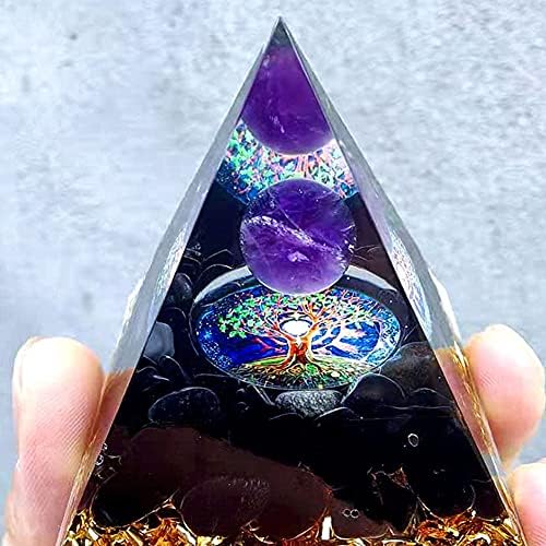 orgonite pyramide 7 chakras elément de décoration spirituelle pour méditation, yoga et divination avec cristal d'améthyste