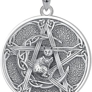 pentacle de protection: collier sorcellerie chat en argent 925 bijoux wicca Ésotérique
