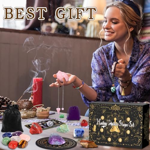cristaux de guérison naturelle nckihrkk avec collier kit idéal pour méditation, yoga et sommeil cadeau parfait