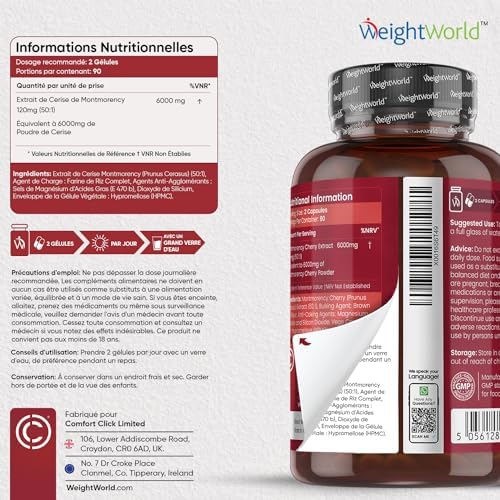 suppléments naturels : extrait puissant de cerise de montmorency 6000mg 180 gélules vegan, vitamines et minéraux essentiels, absorption rapide, testé en laboratoire